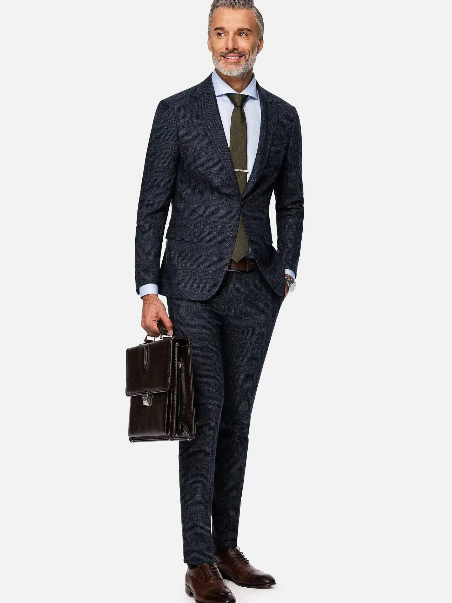 Amalfi Glen Check Wide Lapel Navy Suit Colbert