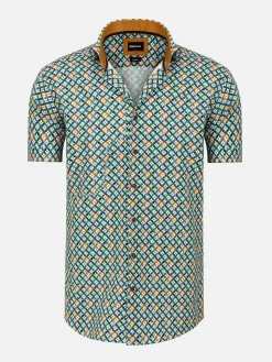 Asher Tailored Fit White Green Overhemd