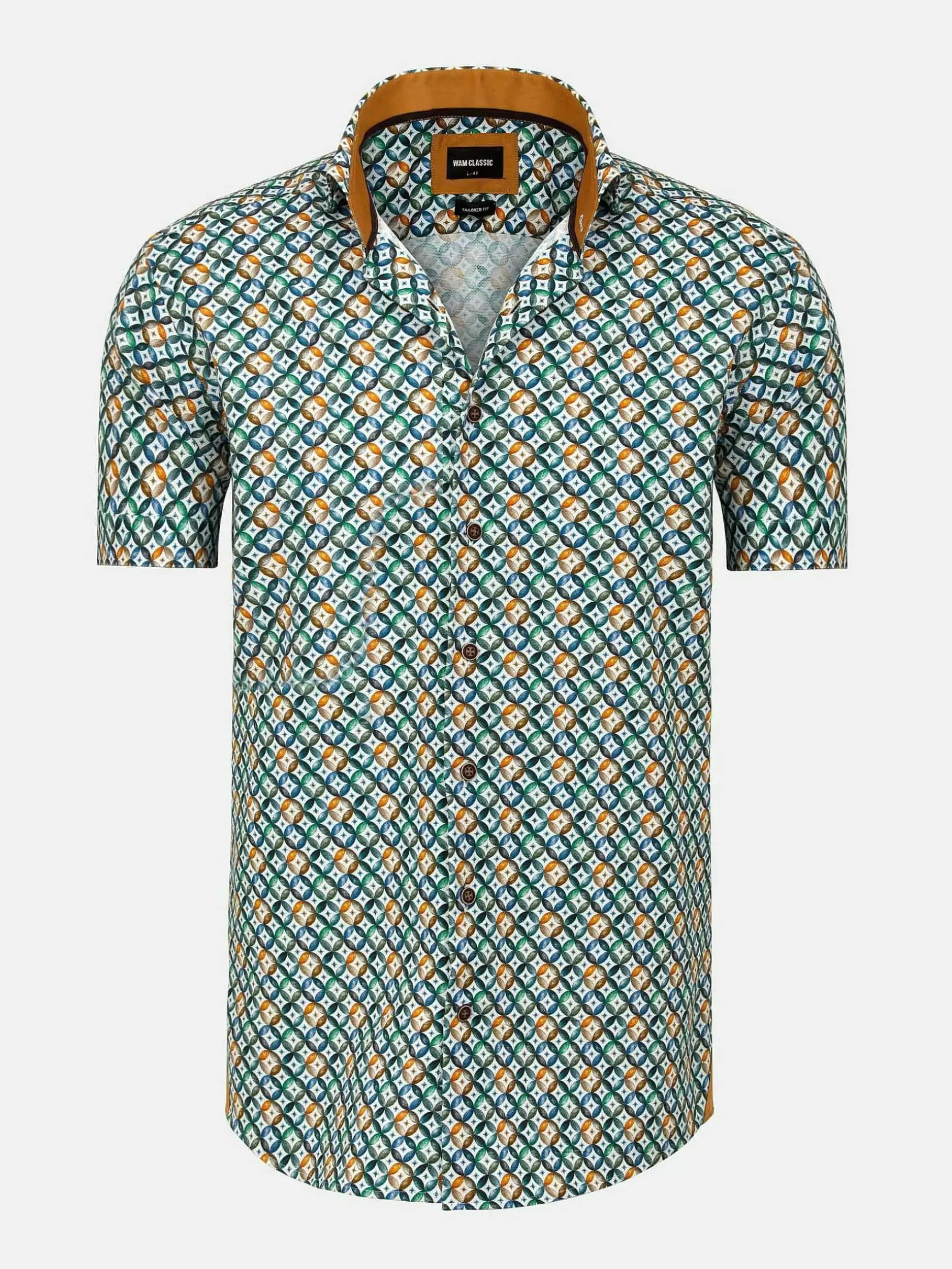 Asher Tailored Fit White Green Overhemd