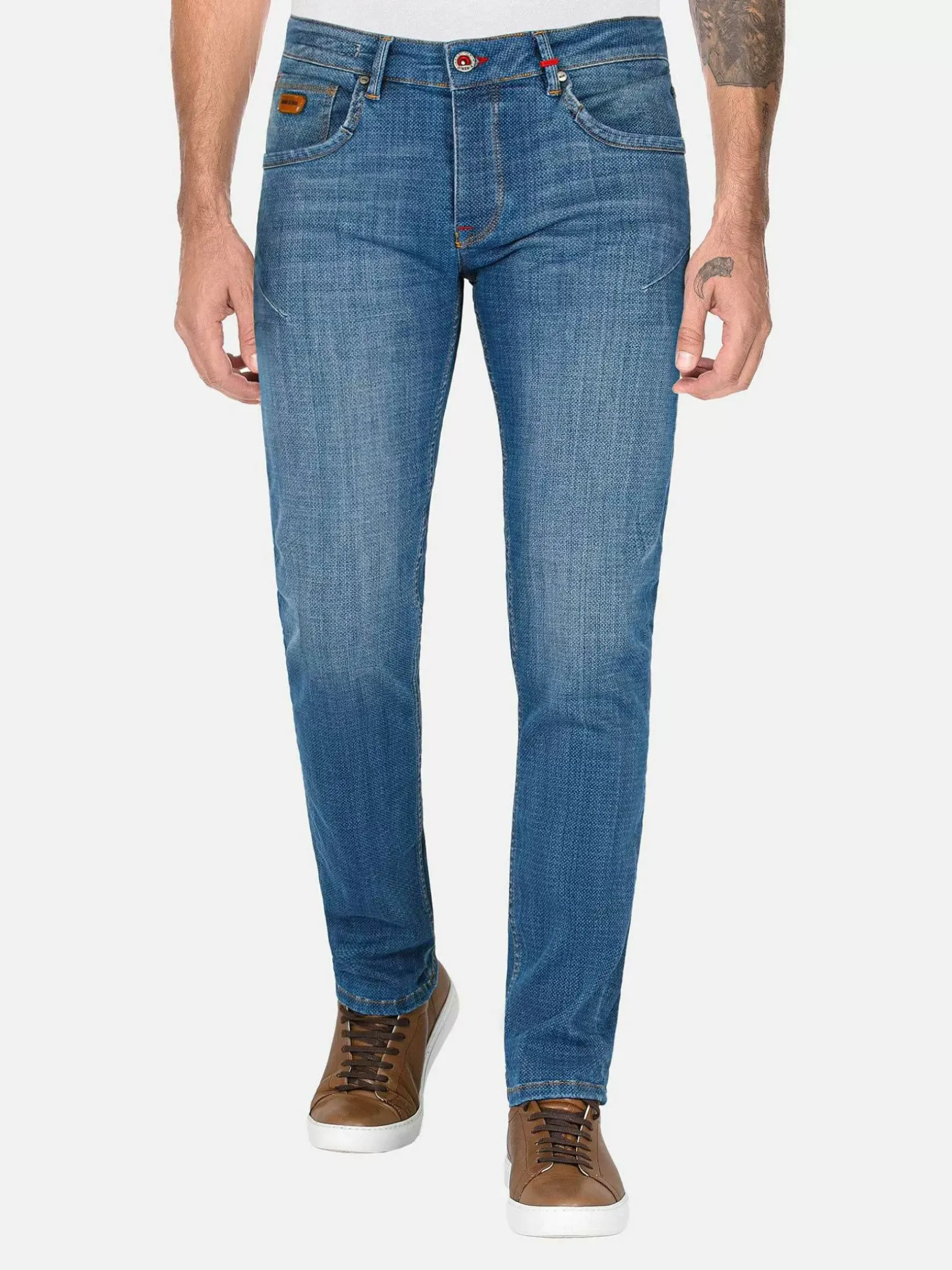 Carinal Mini Check Slim Fit Navy Jeans