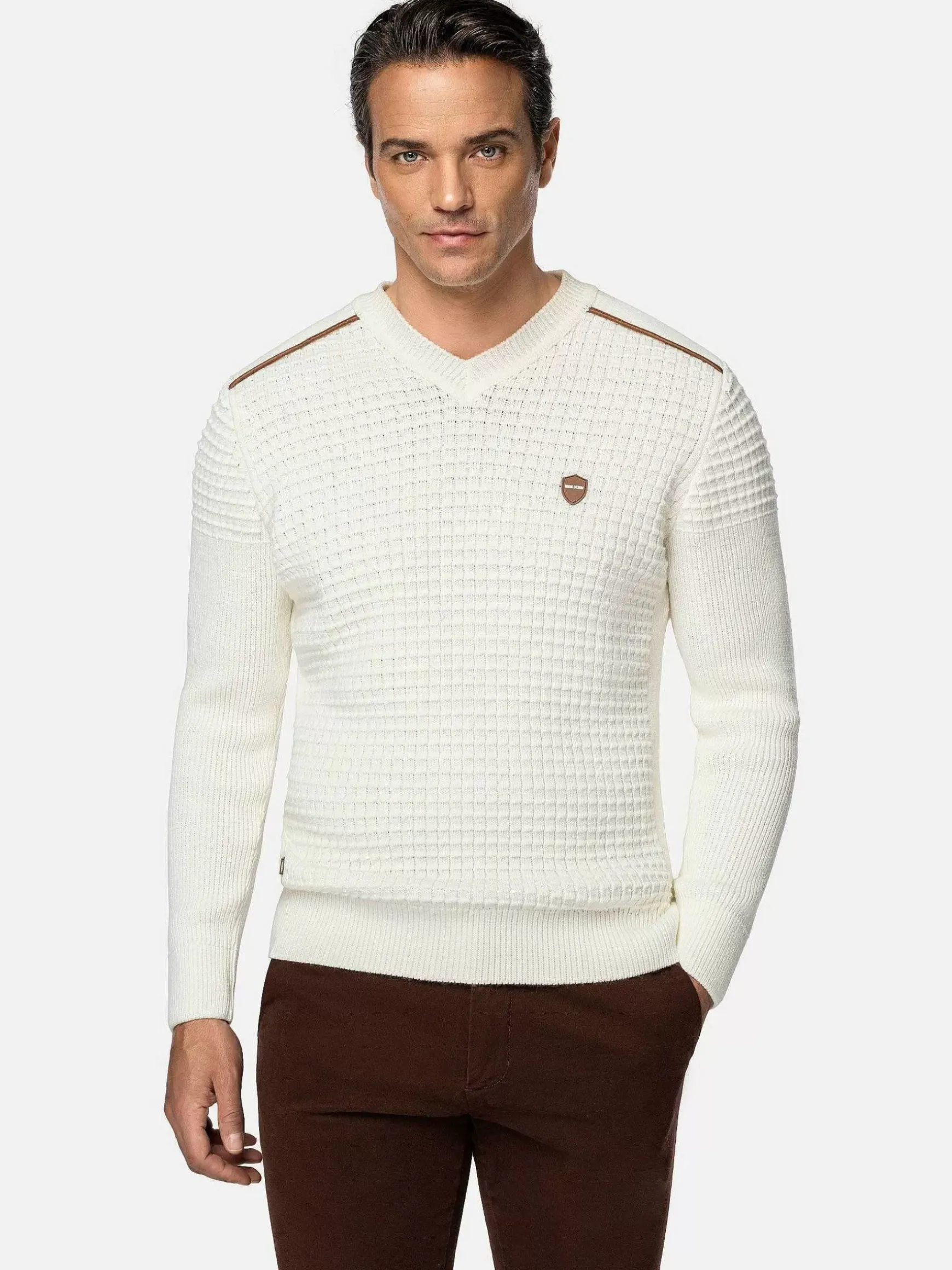 Dover Slim Fit V-Neck Off-White Truien