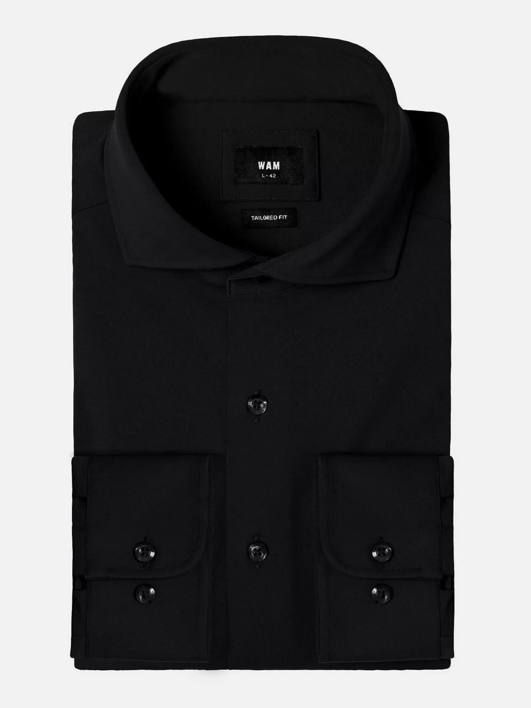 Everest Spread Collar Black Overhemd Lange Mouw
