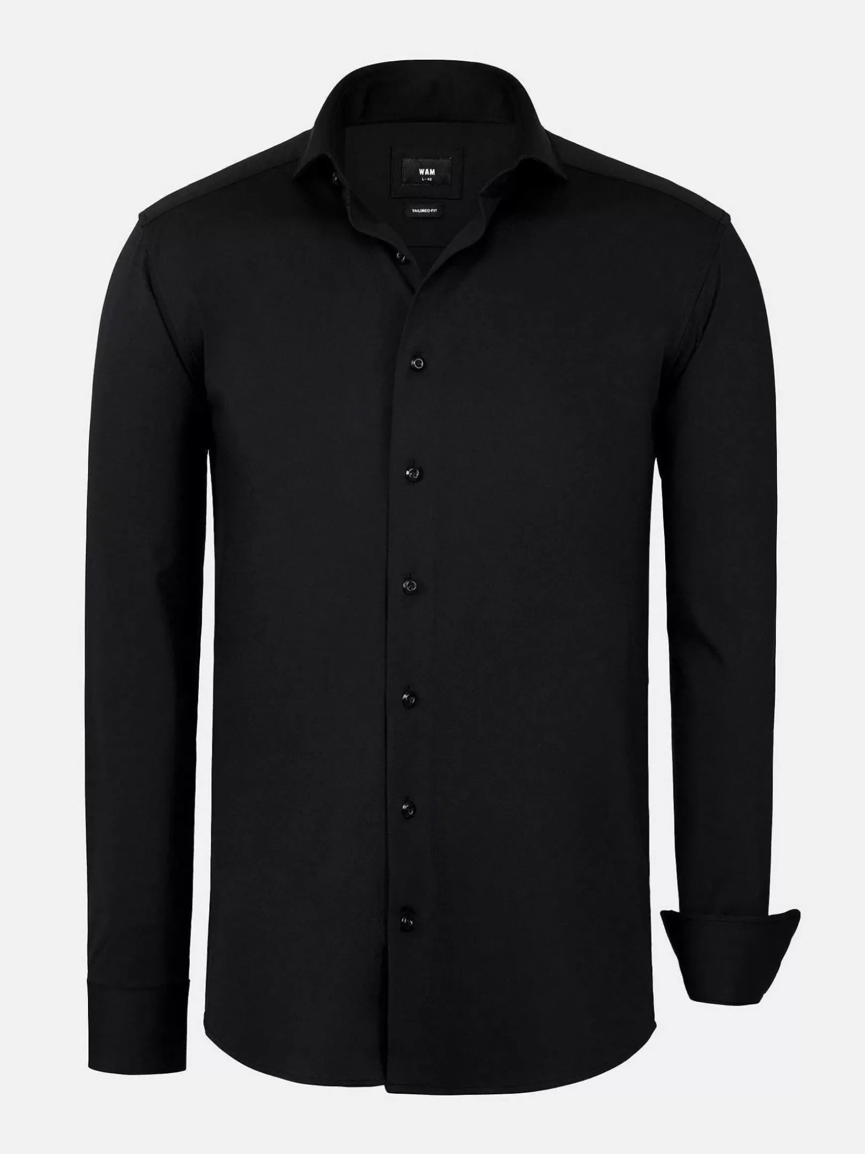 Everest Spread Collar Black Overhemd Lange Mouw