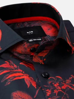 Florence Red Floral Black Overhemd Lange Mouw