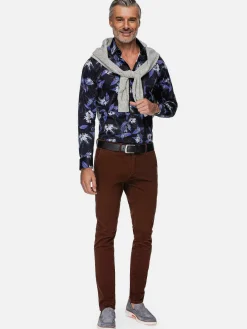 Havana Navy Floral Print Overhemd Lange Mouw