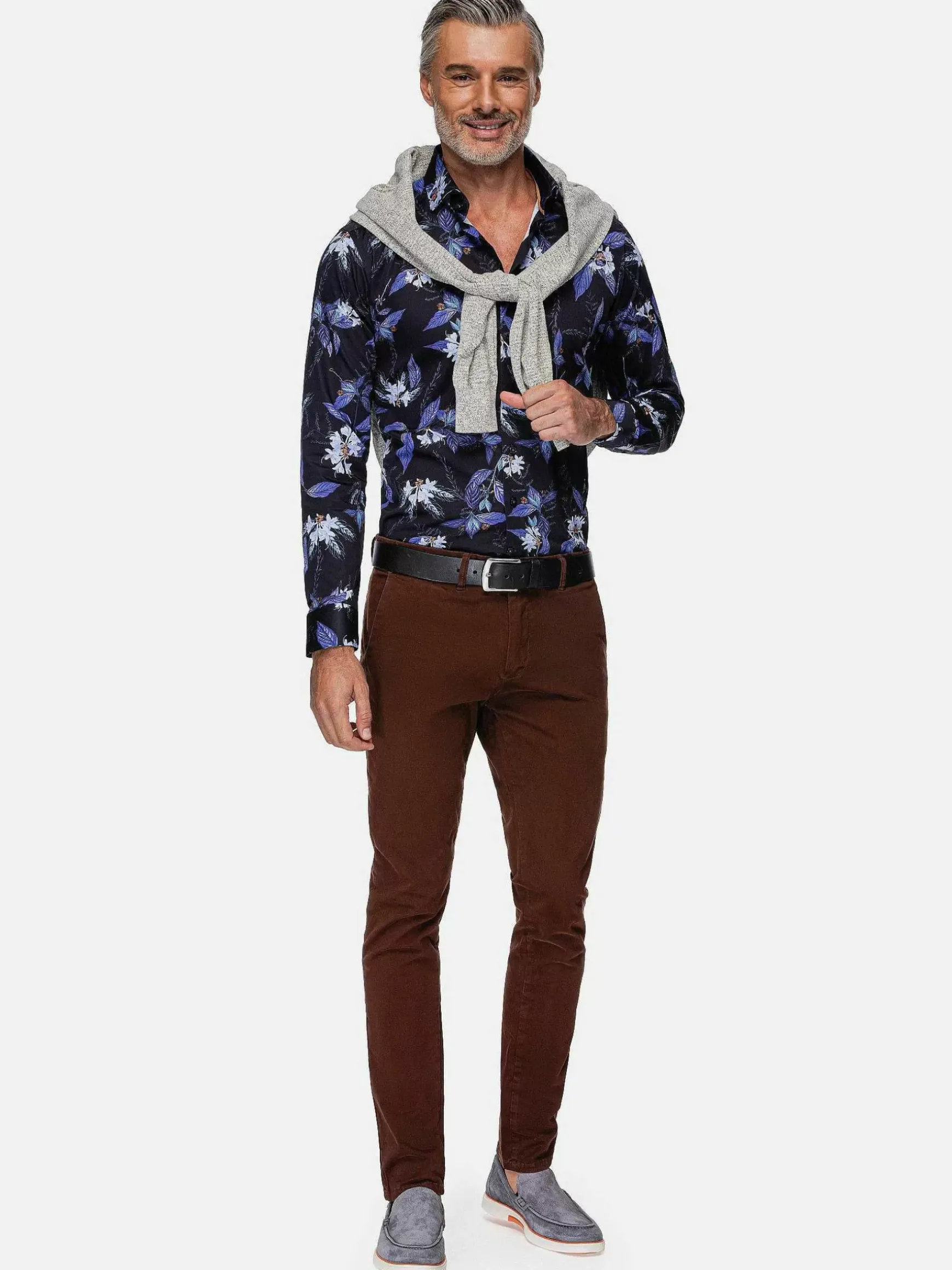 Havana Navy Floral Print Overhemd Lange Mouw