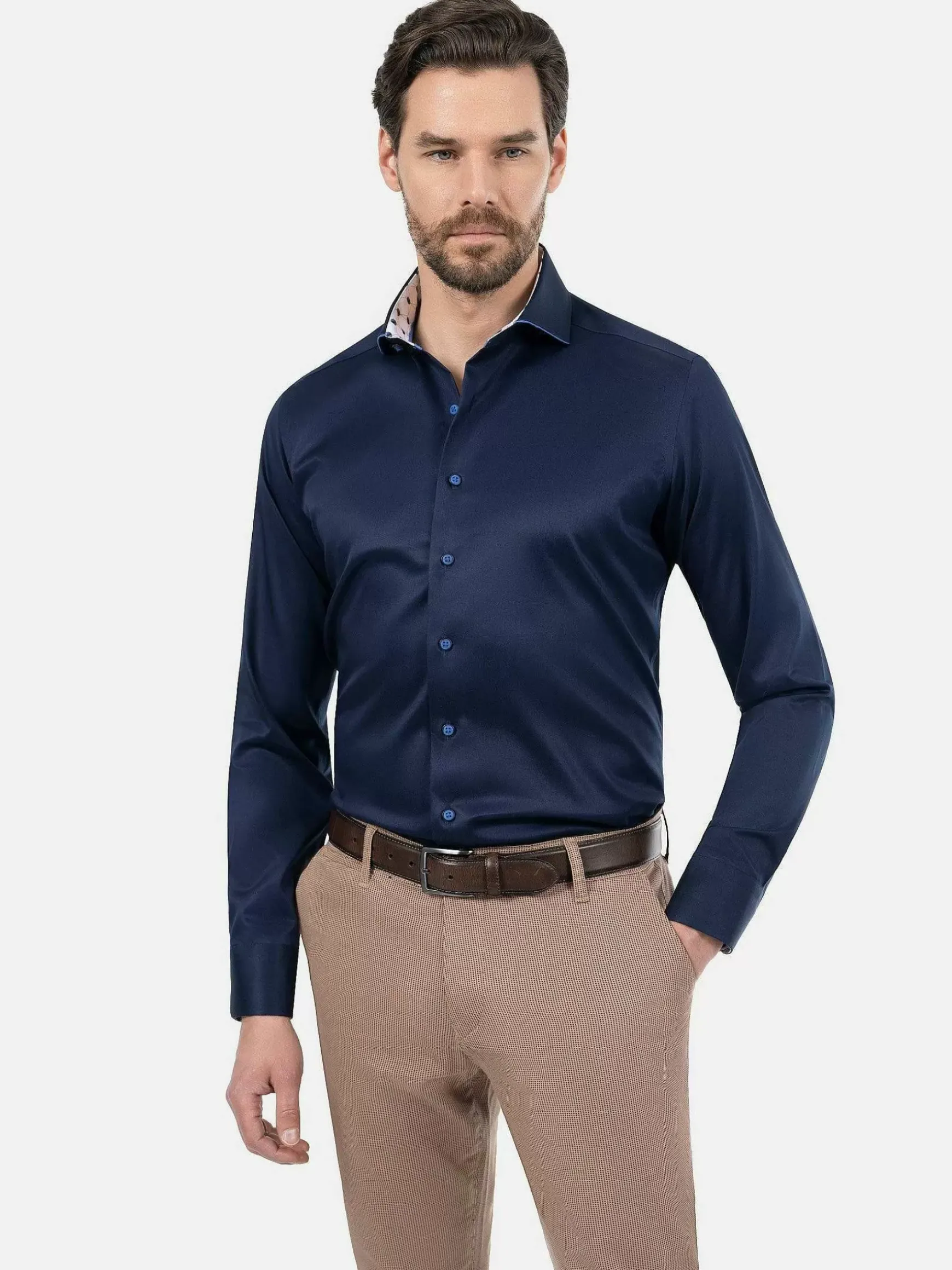 Lance Solid Navy Overhemd Lange Mouw