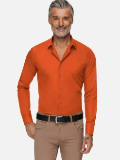 Leira Solid Dark Orange Overhemd Lange Mouw