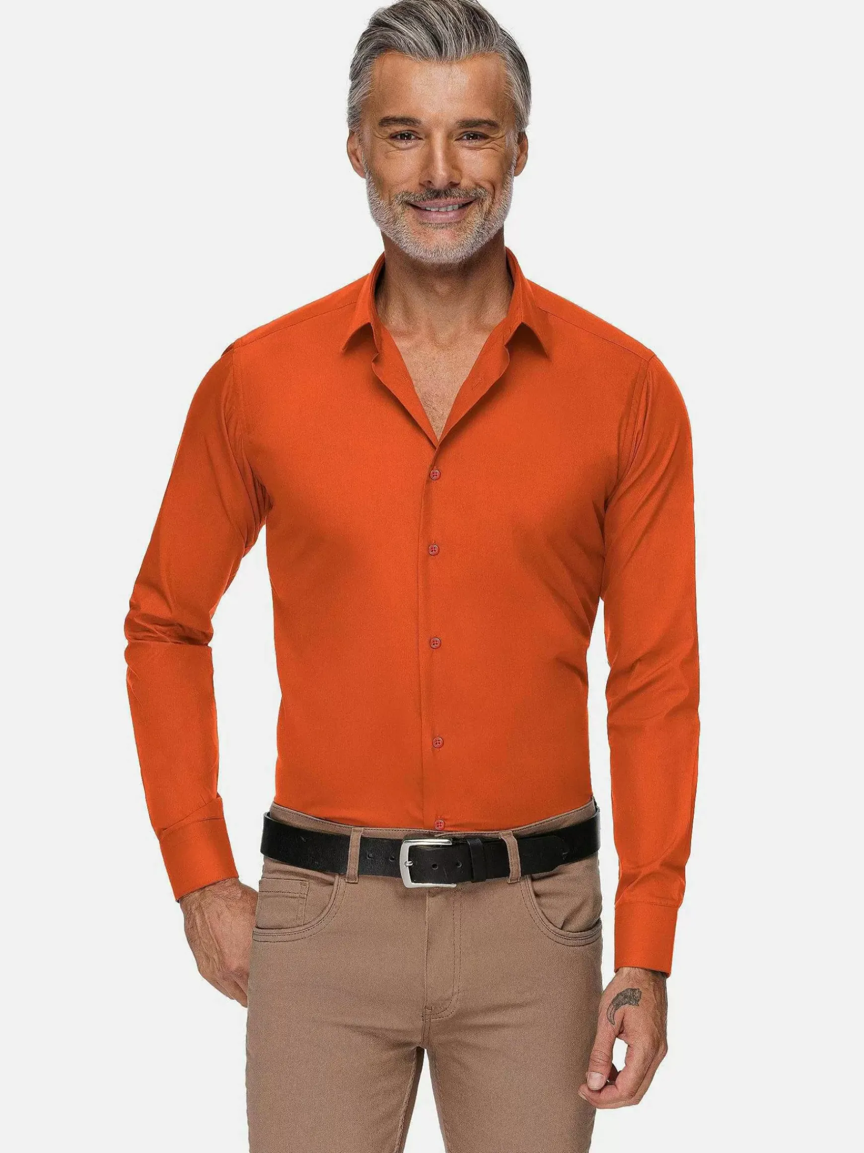Leira Solid Dark Orange Overhemd Lange Mouw