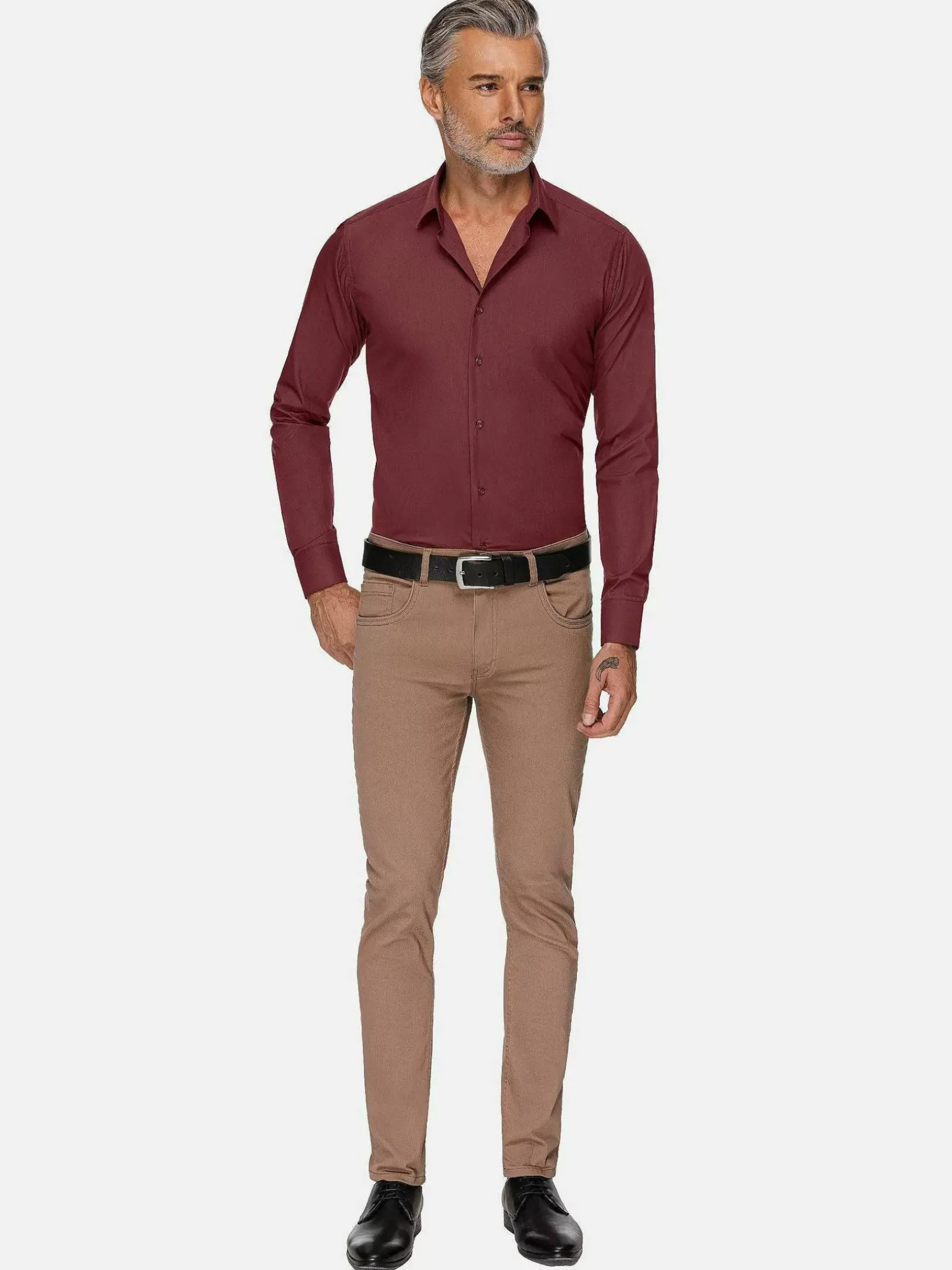 Leira Solid Dark Red Overhemd Lange Mouw