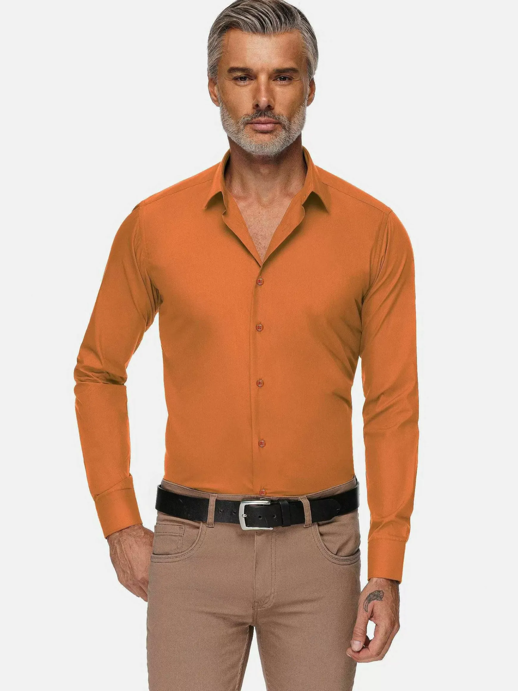 Leira Solid Orange Overhemd Lange Mouw