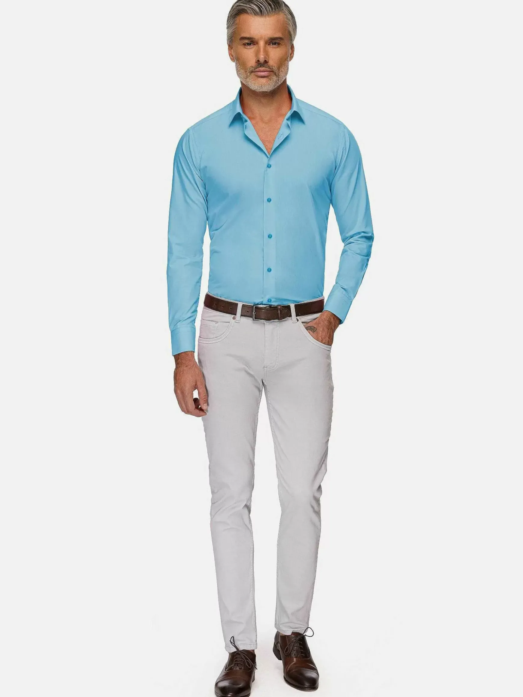 Leira Solid Turquoise Overhemd Lange Mouw